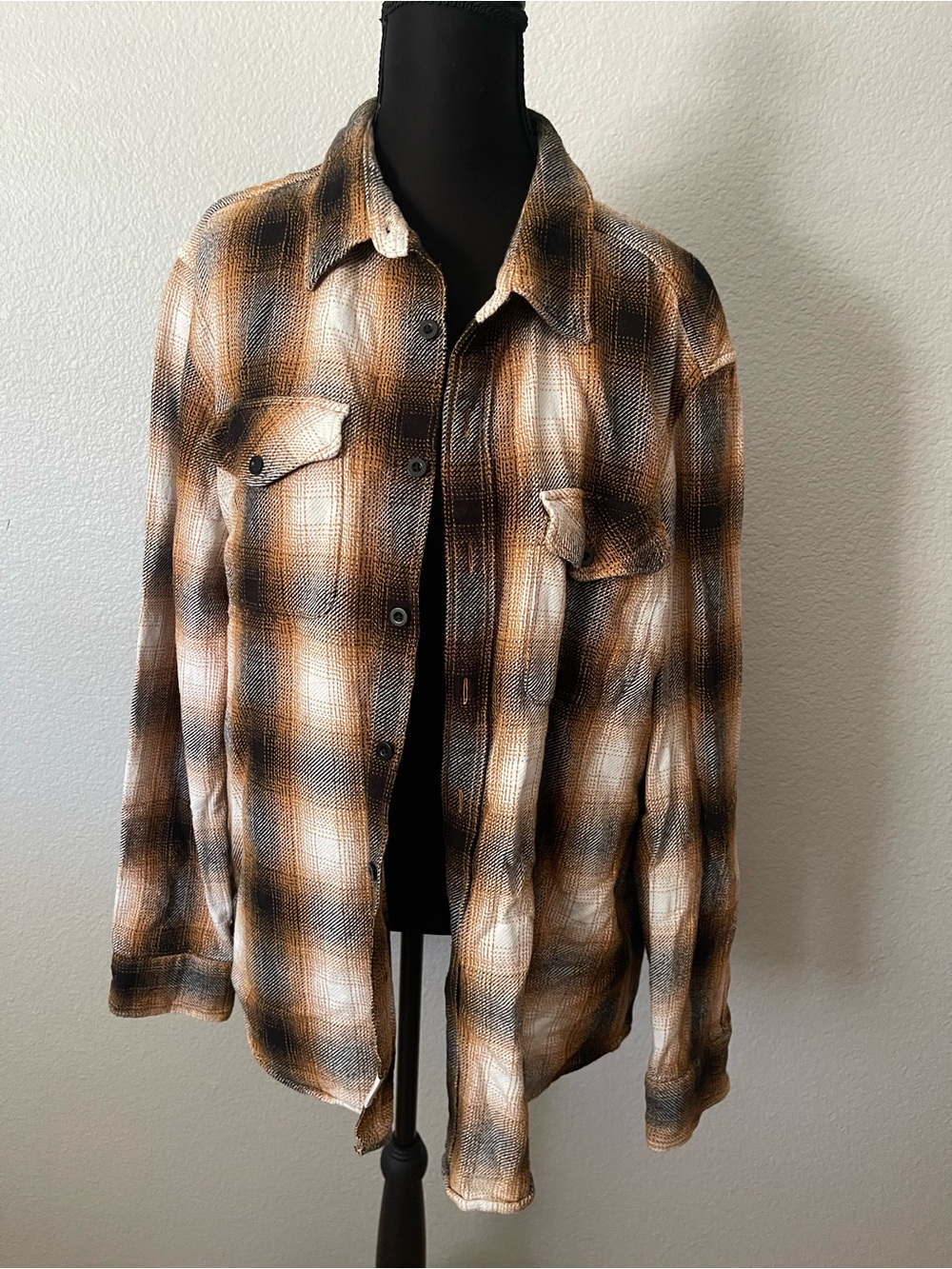 American Eagle Outfitters Plaid Shirt Jacket in Brown & Black